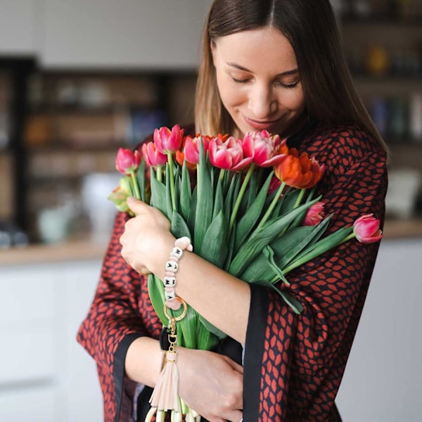 Silikonperle Armbånd Nøglering Håndledsrem Nøglering Bangle Kæder til Kvinder med Læder Kvast Mama-pink