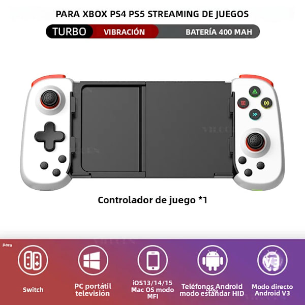 Sort D6DP Trådløs Gamepad med Udvidelse og Turbo Vibration til Android/iOS/Switch/PC Bluetooth-kompatibel Spilcontroller