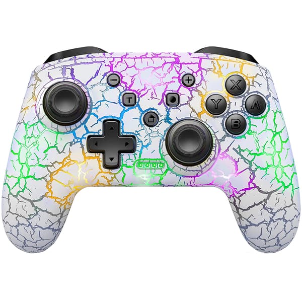 Sort Trådløs Spilcontroller, Kompatibel med Switch-konsol / PS3 / PC, 6-akset Gyro, Dobbelt RGB-vibration, LED-lys, Krakeleret Finish