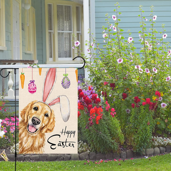 Glædelig Jul Haveflag 12x18 Dobbeltsidet, Burlap Velkommen Vinter Jul Golden Retriever Hund Havegård Flag (KUN FLAG) #03280-Easter