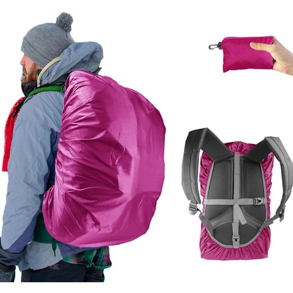 Vandafvisende Rygsæksregnbetræk, 8017mm Vandafvisende Niveau, Opgraderet Ultra-Stærk Multilagsstruktur, Fuchsia S (Til 15L-25L Rygsæk) Fuchsia S