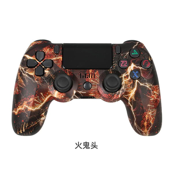 Flame Ghost Headband Coss Bode Pivate P4 Bluetooth Trådløs Spilcontroller, 4. generations seksakset dobbelt vibrationscontroller med lys