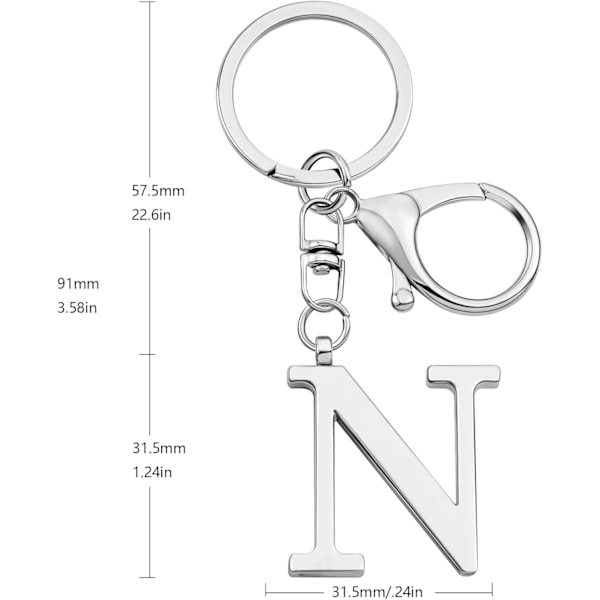 Nyckelring med guldbokstav A-Z för kvinnor, väskacharm, handväskacharm, metallinitialbokstavsnyckelring Silver-n