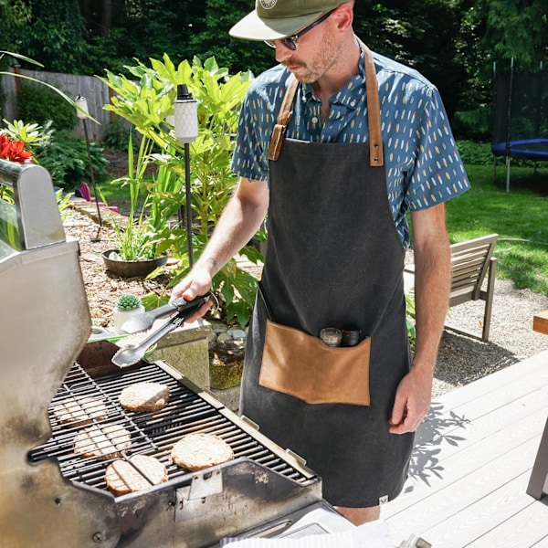 Grillförkläde med ficka, canvasförkläde för män med justerbar rem, BBQ & grilltillbehör