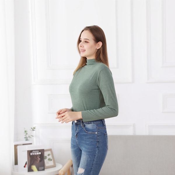 Must-have høst- og vintertopper i koreansk stil: Høy hals, elastisk, dobbeltsidig kortermet strikk for koselige vintre i 3 størrelser! Green XL