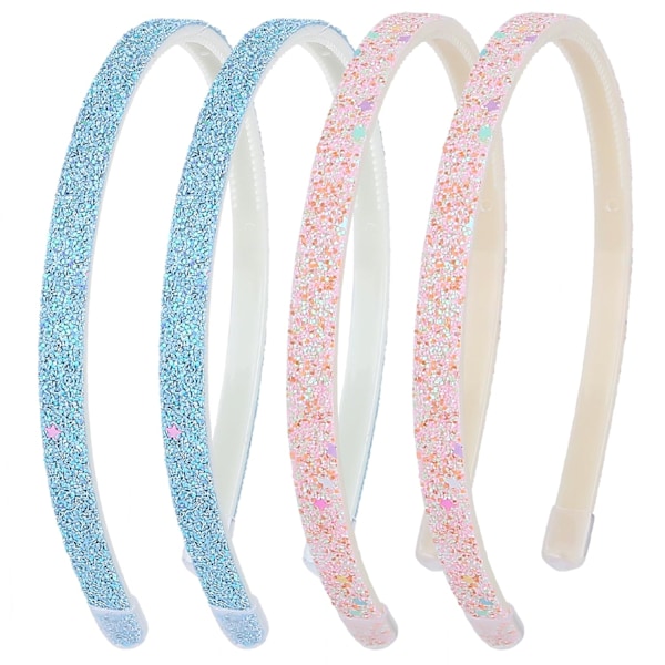 Glitter Pandebånd, Plastik Sød Glitrende Anti-Slip Pandebånd med Tænder, Farverige Konfetti Regnbue Bling Sød Hårbånd (3, Pink + Blå + Lilla) 2 pink + 2 blue