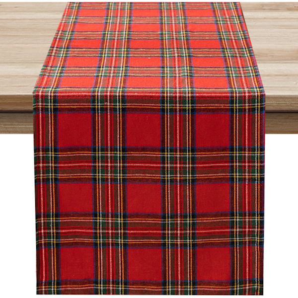 Julebordløber i ternet tartan - rød buffalo plaid juledug, pletbestandig, vaskbar, 13 x 108 tommer Red Plaid