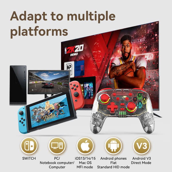 Blå trådløs Bluetooth-spillkontroller kompatibel med Nintendo Switch, vekkefunksjon