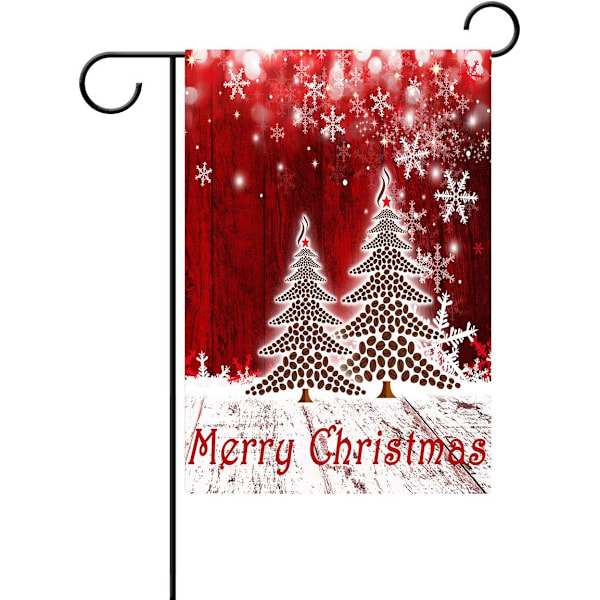 Glædelig Jul Træ Rød Haveflag Vinter Snefnug Dobbeltsidet Flag 12\" x 18\", Jul Rustik Vinter Sne Ferie Nytår Lille Haveflag Banner Christmas tree