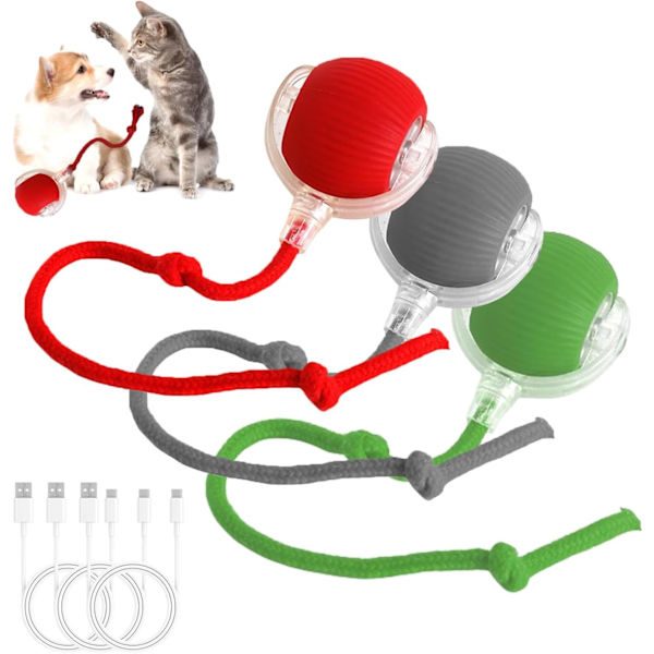 2 st Interaktiva Hundleksaker Interaktiv Rullande Hundboll Tuggleksak Viral Rullande Hundboll Kattleksaker Rullande Boll Elektrisk Hundboll Leksak 360° Smart Automatisk Blue+Red+Green