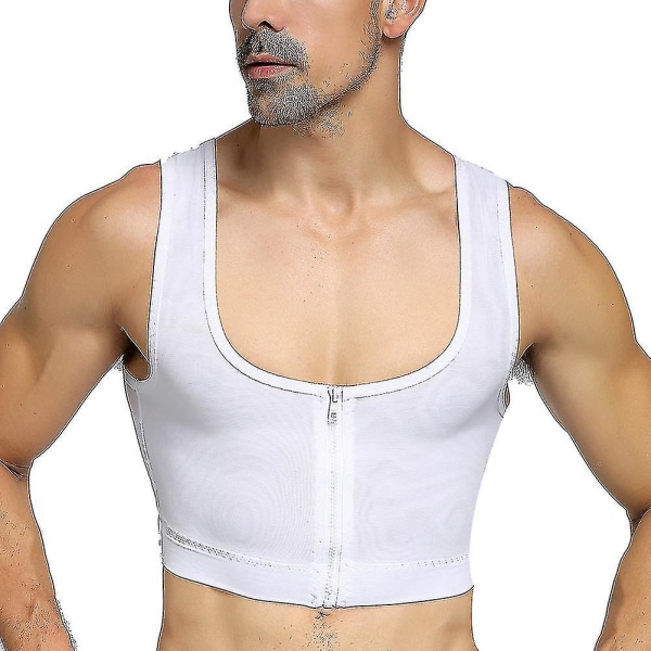 Mænd Gynecomastia Shaper Ny Slank Bryst Kontrol Bryster Shapewear Undergarments Mave Bælter Krog Kontrol Zip White XXL