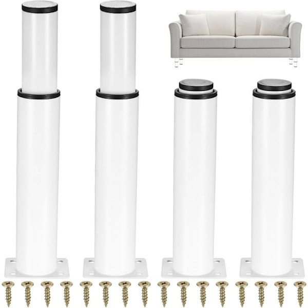 Hvite metallbordbein 25-43 cm, Justerbare bein, Kaffebordbein, Justerbart bordbein, Møbelføtter, Sett inkluderer skrutrekker og skruer White