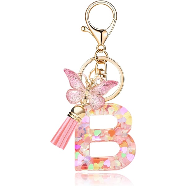 Muodin Aakkosten Alkukirjain Avaimenperä Tupsu Perhonen Riippuva Avaimenperä Laukkuun Käsilaukut Naiset Tyttö Pink Butterfly Letter B