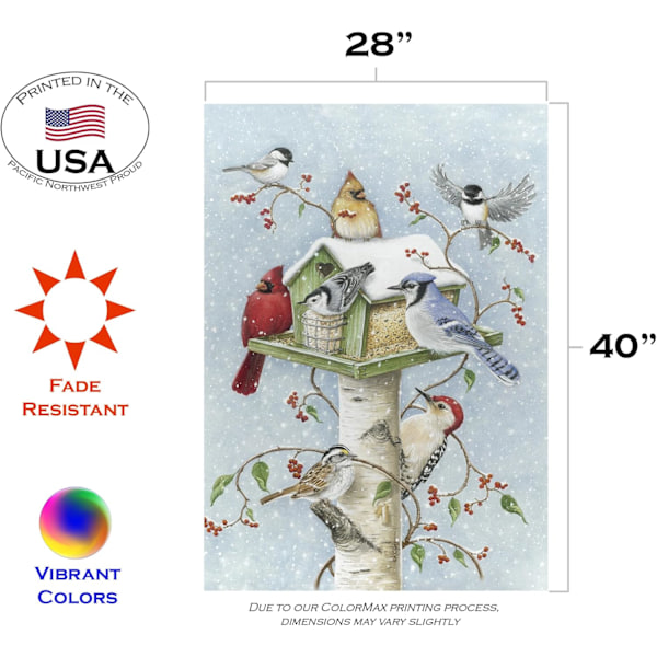 12x18 Tommer Dobbeltsidet Haveflag Vinterflag, Snefnug Krans Julevinter Haveflag Husflag Til Udendørs Have Dekoration Winter Birds