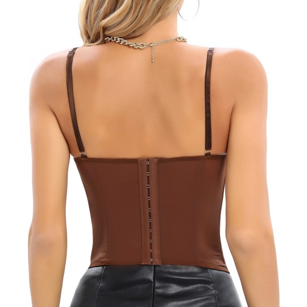 Kvinner Sexy Bustier Korsett Topp med Fiskebein Coffee - Hook Back M