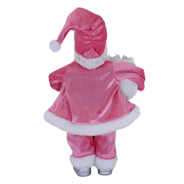 Sittande jultomtedocka med presentsäck och björn, tomtedekoration, sittande jultomte plyschprydnad, heminredningspresent (rosa)