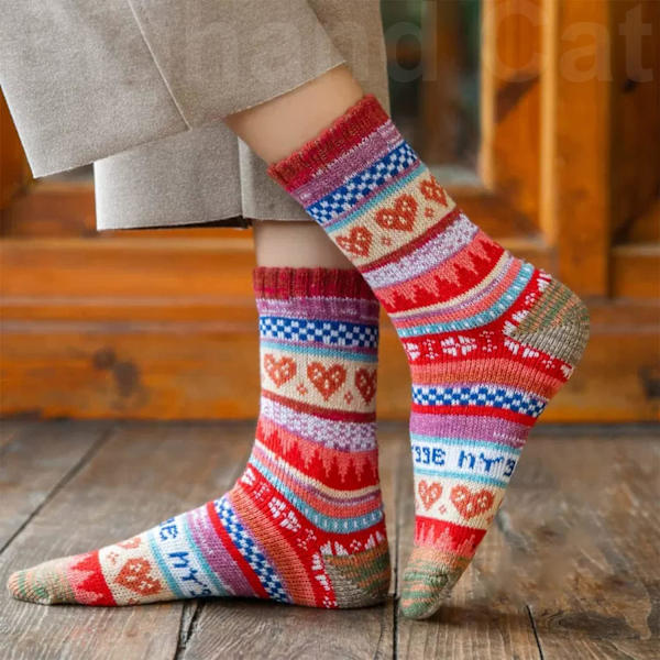 5 Par Dame Vintage Stil Tykke Uld Varme Vinter Strømper A7
