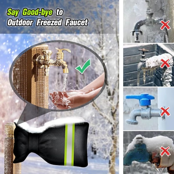 Utomhuskranöverdrag för vinterfrostskydd, 2-pack, 6 tum B x 8,2 tum H, rörisolering, överdragssockor, slangkranöverdrag (svart) Black