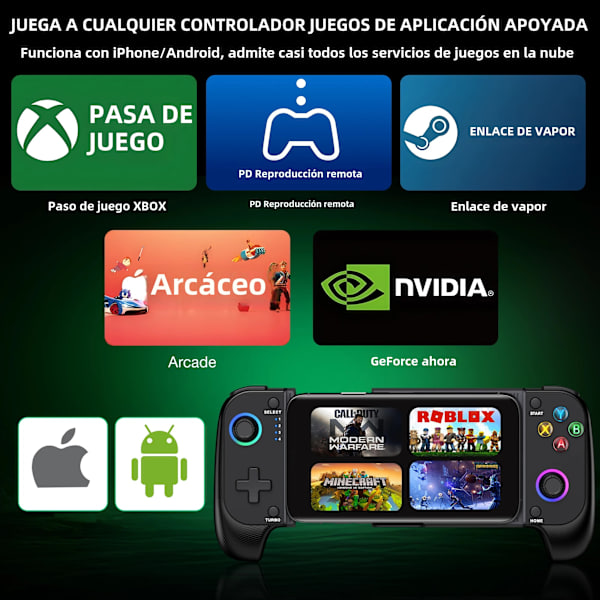 MC100 DinoFire Mobiltelefon Gamepad med Joystick og Bluetooth Controller Kompatibel med iPhone og Android Spilcontroller med Trigger-knap