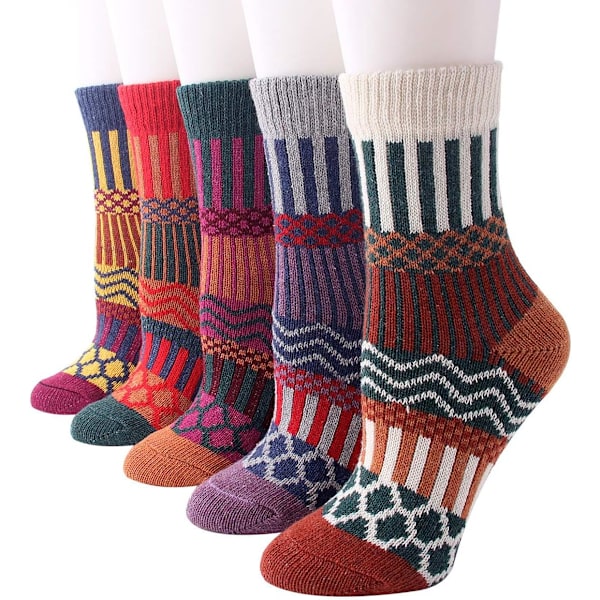 5 Par Dame Vintage Stil Tykke Uld Varme Vinter Strømper A11
