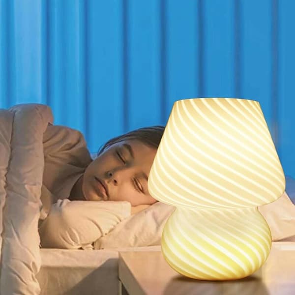 Svampbordslampa, Nattlampa i Glas för Sovrummet (Vit)