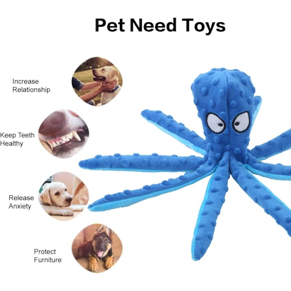 Hunde Squeaky Legetøj Blæksprutte - Fyldfri Krøllede Plyslegetøj til Hvalpe Tandspredning, Holdbare Interaktive Tyggelegetøj til Små, Mellemstore og Store Hunde Træning Blue+Purple