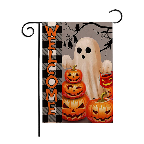 Halloween Haveflag Dobbeltsidige, 12x18 Buffalo Check Plaid Græskar Efterårs Husflag, Halloween (A)