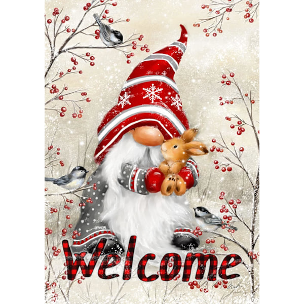 12x18 Tommer Dobbeltsidet Haveflag Vinterflag, Snefnug Krans Julevinter Haveflag Husflag Til Udendørs Have Dekoration Winter Welcome Gnome