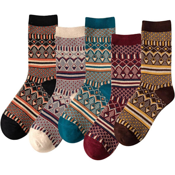 3-5 Par Dame Vintage Cozy Crew Sokker Bløde Søde Neutralt Bomuldssokker Eksklusive Mønstre Sokker Gave A1