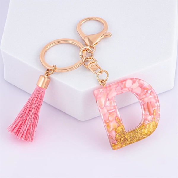 Sødt Rosa Nøglering til Kvinder Piger, Initialbogstav Nøglering med Kvast, Charms til Nøglepung Håndtasker Rygsække Pink-d