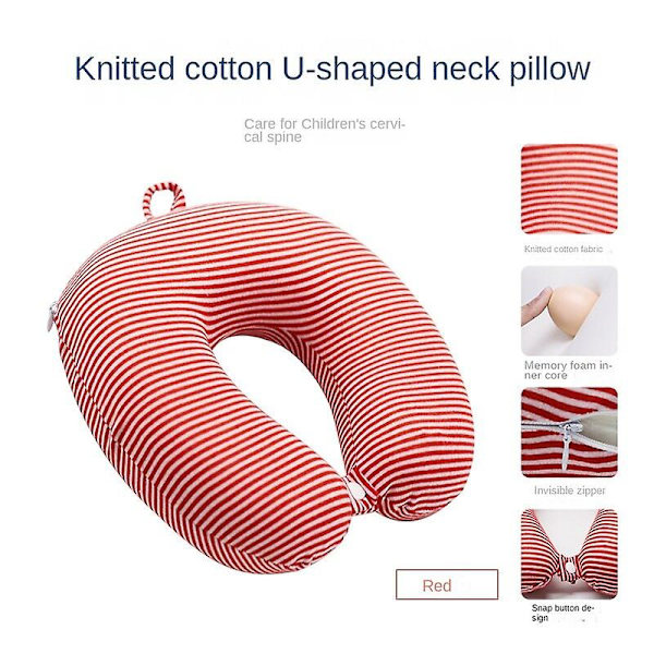 Pehmeä ja mukava matkatyyny muistivaahdosta U-muotoinen autotyyny niskasuoja lapsille Red and white stripes Portable models
