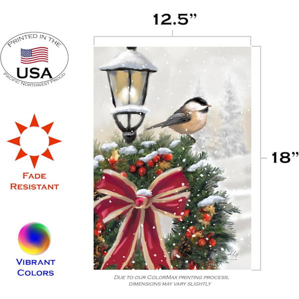 12x18 Tommer Dobbeltsidet Haveflag Vinterflag, Snefnug Krans Julevinter Haveflag Husflag Til Udendørs Have Dekoration Snowy Wreath