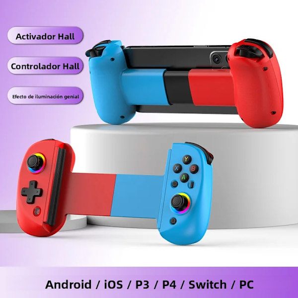 D8 Blå Rød Bluetooth 5.2 Teleskopisk Gamepad, Kompatibel med Android, iOS, PS3, PS4, Switch, iPad