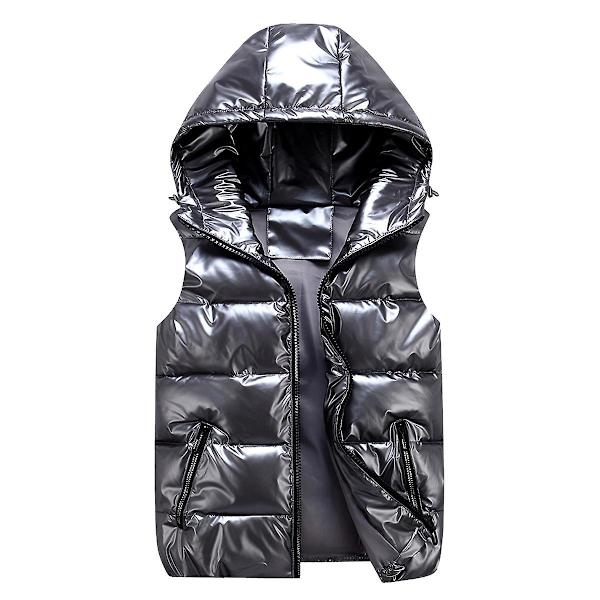 Sliktaa Unisex Blank Glansig Vattentät Ärmlös Jacka Lättvikts Puffer Väst Grey M