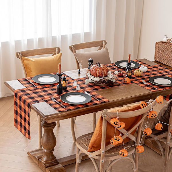 Julebordløber i ternet tartan - rød buffalo plaid juledug, pletbestandig, vaskbar, 13 x 120 tommer Red Plaid