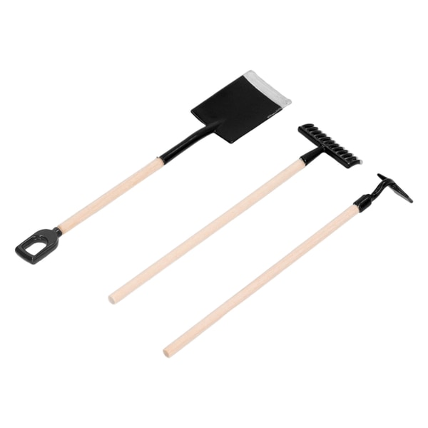 3 piece set mini doll house miniature garden hand tools alloy wood rake zen shovel model decoration black black