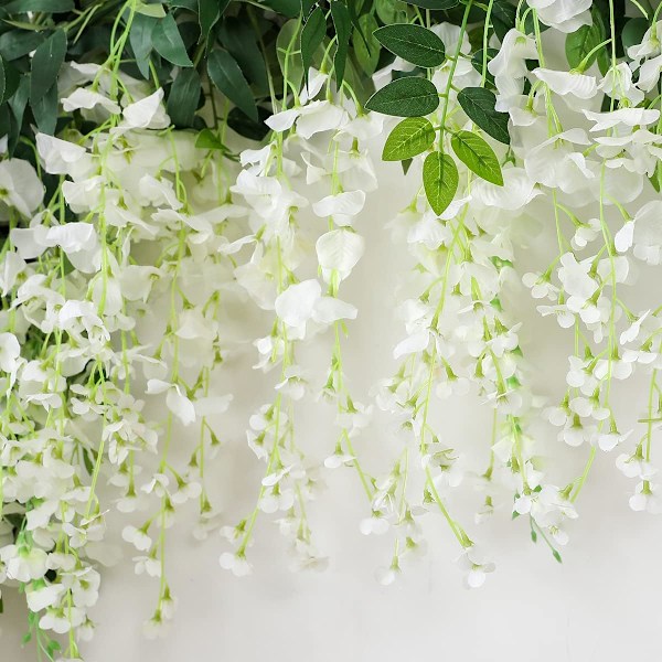 2 x 7 fot Kunstig Wisteria Vine Garland Kunstig Blomst Wisteria Garlander for Utendørs Innendørs Bryllup Vegg Bad Dekorasjon (Lilla) White