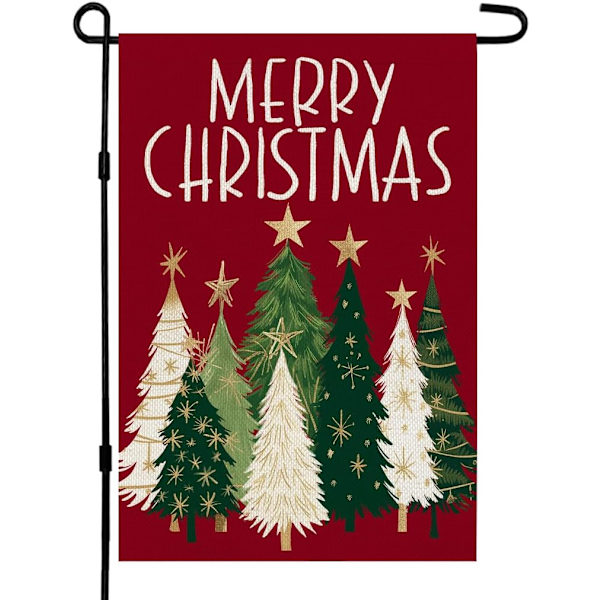 Glædelig Jul Træer Haveflag 12x18 Tommer Dobbeltsidet Lille Burlap Jule Rød Have Dekoration Til Udendørs