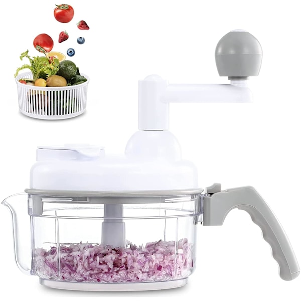 Manuell mathackare, snabb grönsakshackare, manuell matberedare, lätt att rengöra mathackare, köttkvarn, mixer, roterande lökhackare för vitlök White
