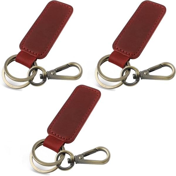 Äkta Läder Nyckelring till Bil, Universal Nyckelring, Läder Nyckelhållare för Män och Kvinnor, JC306 Red*3