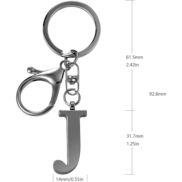 Nyckelring med guldbokstav A-Z för kvinnor, väskacharm, handväskacharm, metallinitialbokstavsnyckelring Black-j