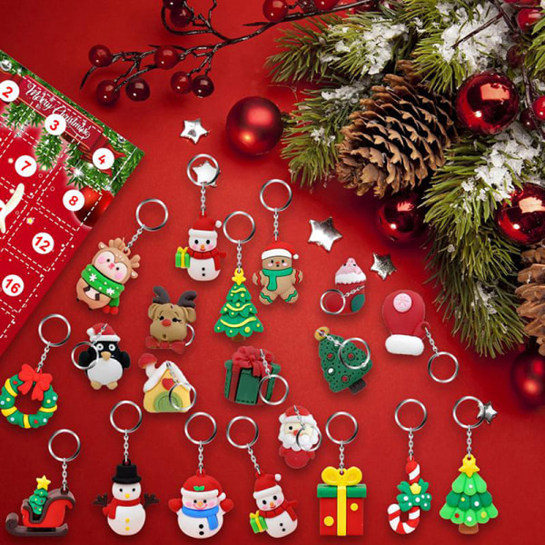 Jul adventskalender presentförpackning 24 st julhängsnyckel 1pc