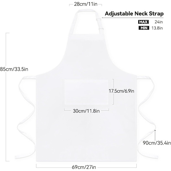 2-pack Köksförkläden, Justerbar Bib Mjuk Kockförkläde med 2 Fickor för Män Kvinnor  Sann Vit True White