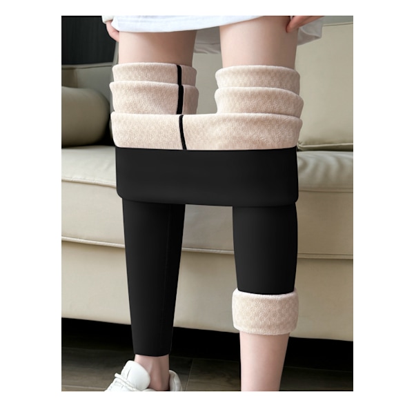 Damernas höst-vinter måste-ha: Plus-size fleecefodrade hajpants -vänliga,Tjockade,Smal,Diamant-vadderade,Svart Botten Ultimate Värme L [suitable for 100-120 catties]