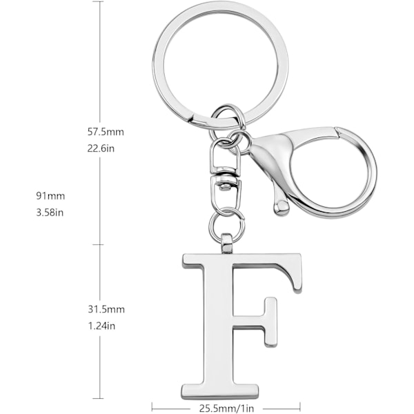 Kultaiset A-Z Kirjain Avaimenperät Naisille, Laukun Ripustuskorut, Lompakon Ripustuskorut Käsilaukuille, Metalliset Alfabetin Alkutaipaleen Kirjain Avaimenperät Silver-f