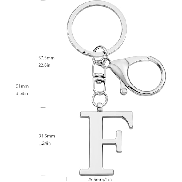 Nyckelring med guldbokstav A-Z för kvinnor, väskacharm, handväskacharm, metallinitialbokstavsnyckelring Silver-f