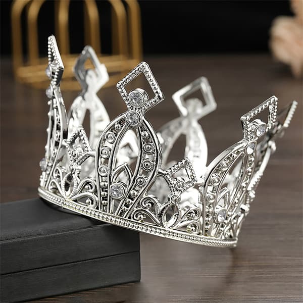 Sølv Krystall Krone Hodeplagg Bryllup Hårtilbehør Mini Krone Kaketopp Prinsesse Hårpynt for Jenter Silver