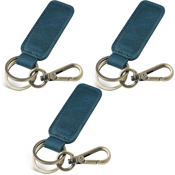Äkta Läder Nyckelring till Bil, Universal Nyckelring, Läder Nyckelhållare för Män och Kvinnor, JC306 Blue*3