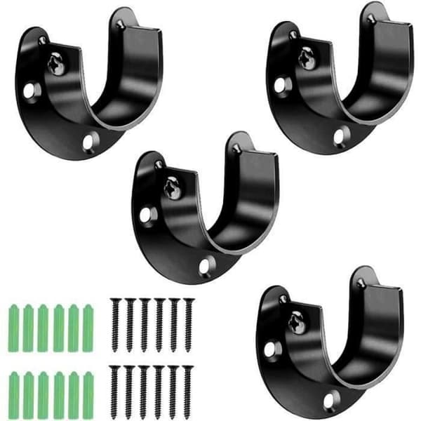 4-delt sort rustfrit stål tøjstang holder sæt, garderobestøttefod, gardinstang, 32 mm rør diameter