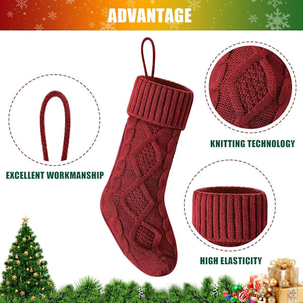 Julstrumpor 4-pack, 18 tum Stora Stickade Julstrumpor för Spis, Semesterfestdekorationer (Vit) Red